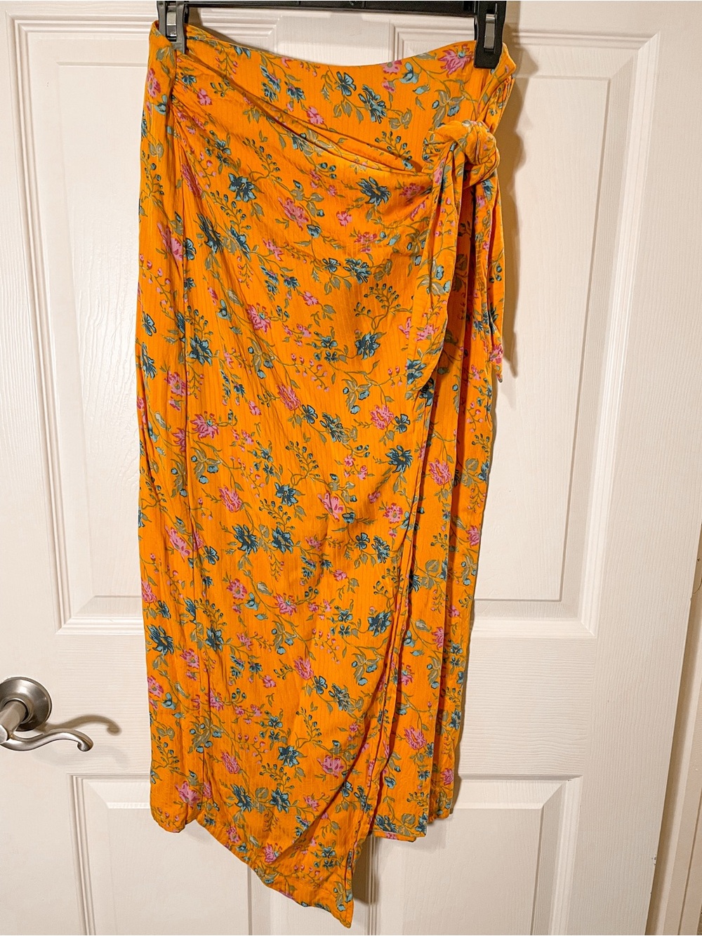 Anthropologie Sabia Floral Wrap Orange Midi Skirt Tie Waist